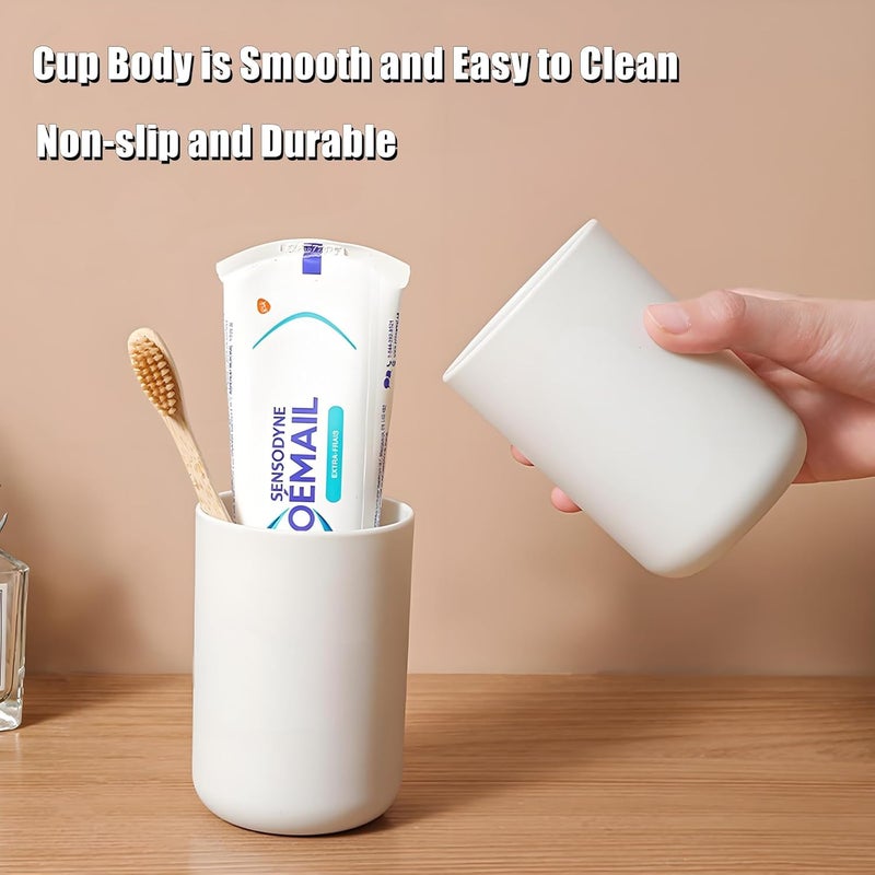 HUAMIAODI 2 Pieces Plastic Bathroom Tumbler Cup Toothbrush Holder Organizer Tumbler Cups for Bathroom Vanity,300ml(White & Grey) - Image 4